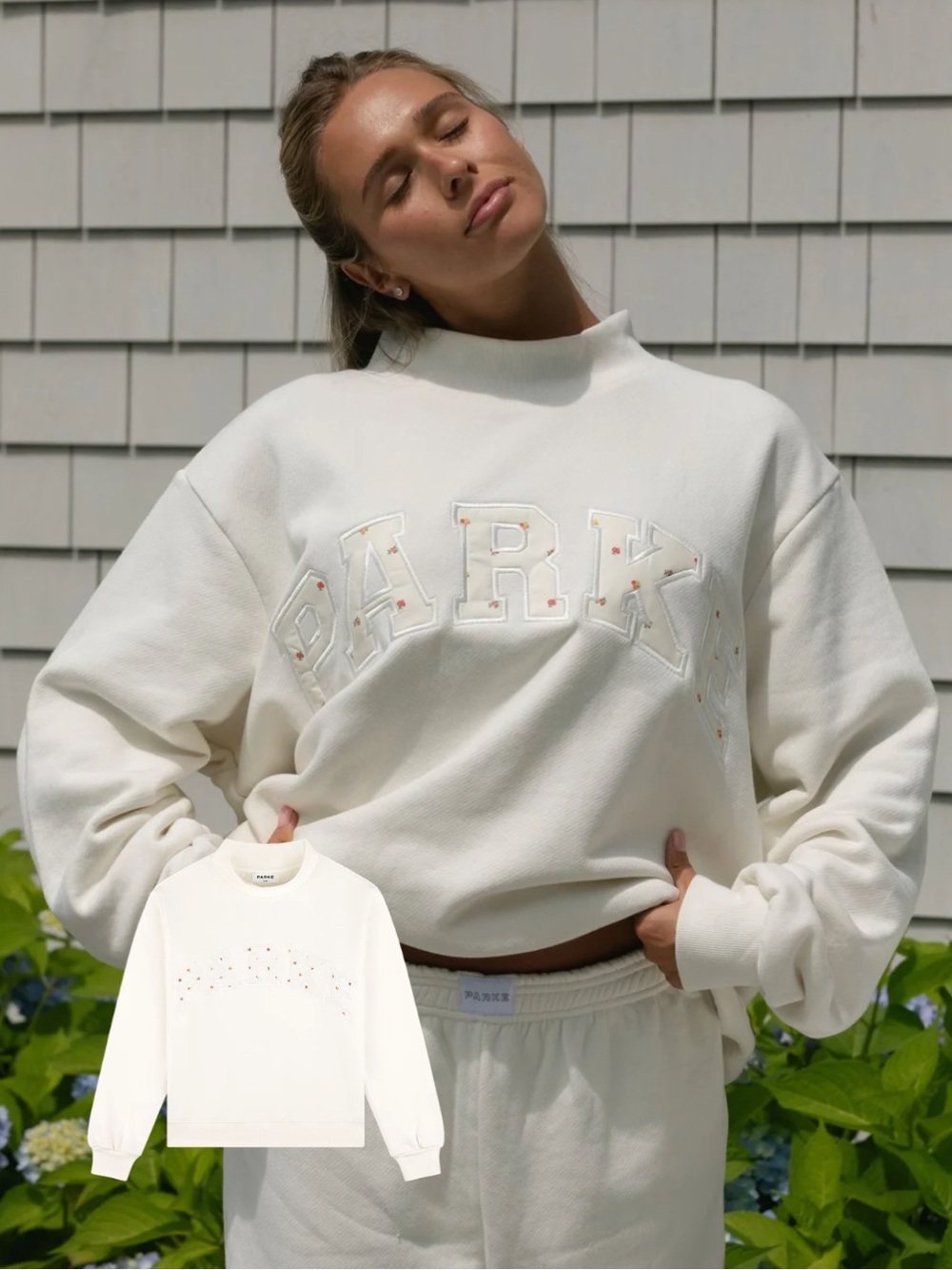 Parke Ivory Floral Varsity Mockneck Sweatshirt